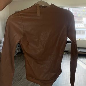 NEW SKIMS FAUX LEATHER MOCK NECK BODYSUIT | SIENNA
